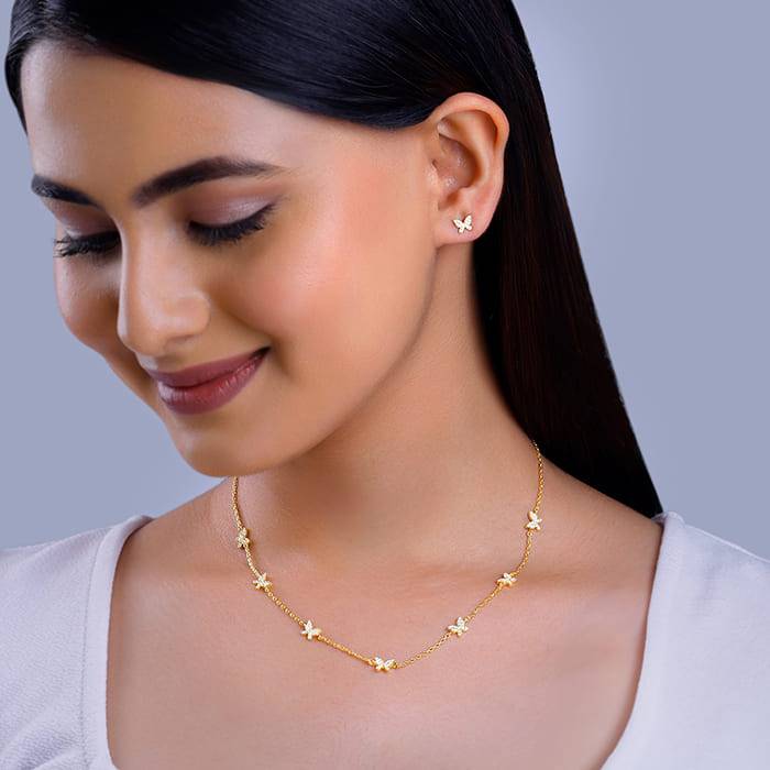 Giva 925 Silver Golden Butterfly Studded Affair Set| Gifts For Women And Girls | With Cert : ER0600PD02488