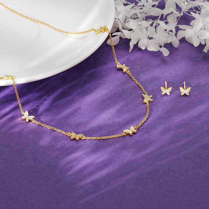 Giva 925 Silver Golden Butterfly Studded Affair Set| Gifts For Women And Girls | With Cert : ER0600PD02488
