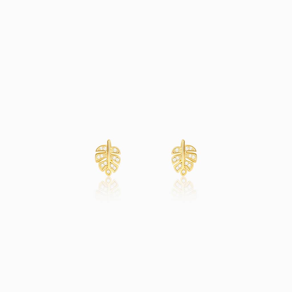 Golden Leaflet Stud Earrings : ER0603