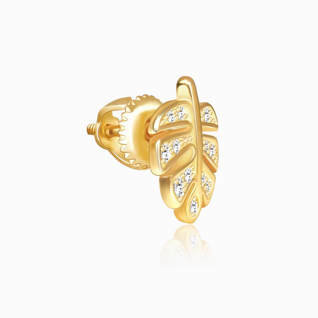 Golden Leaflet Stud Earrings : ER0603