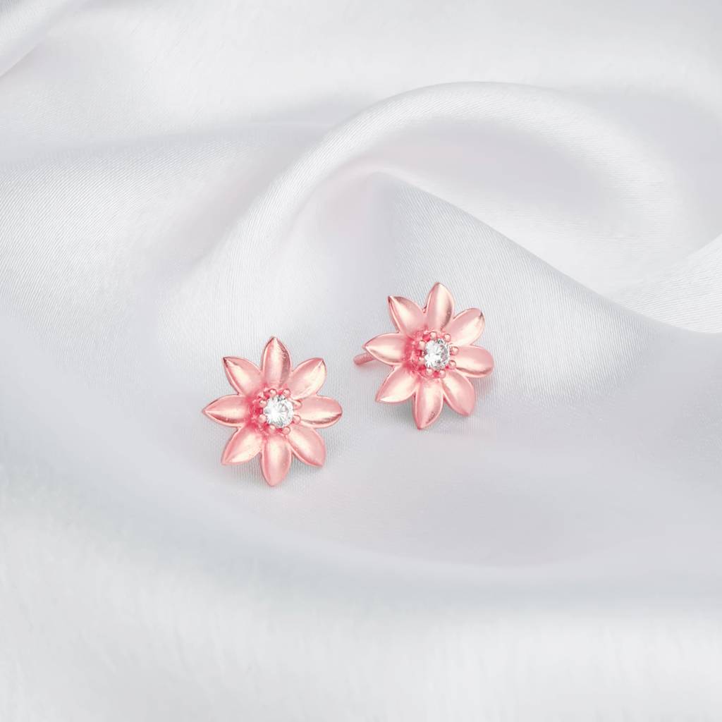 Rose Gold Magnolia Flower Studs : ER0687