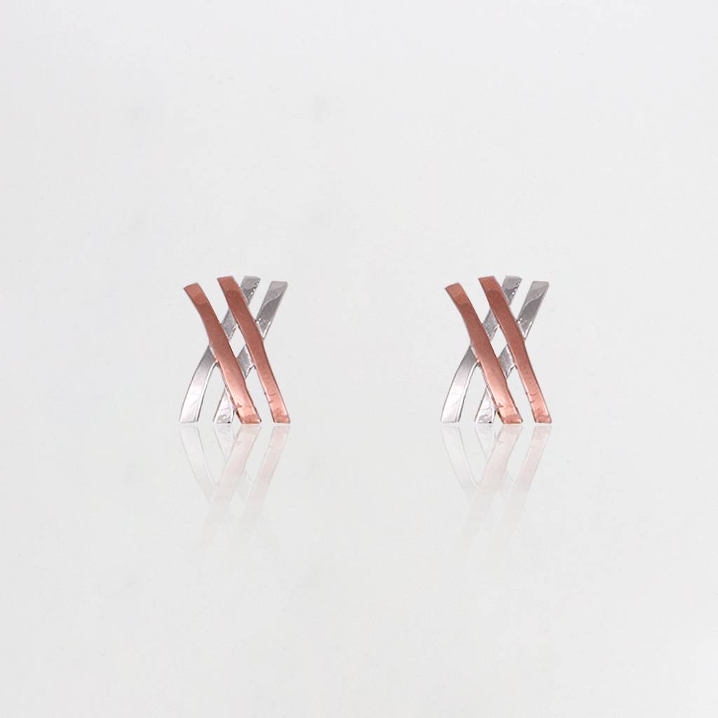 Silver Rose Gold Linear Earrings : ER068