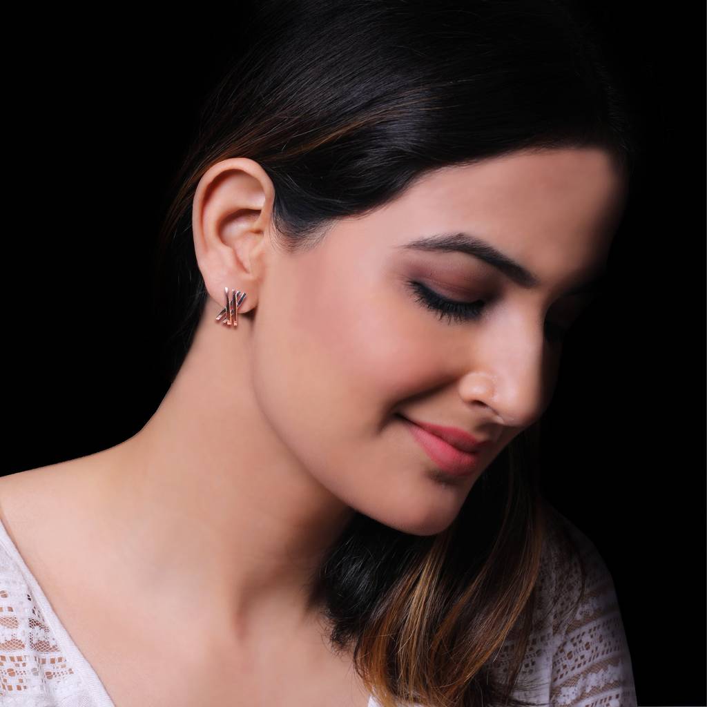 Silver Rose Gold Linear Earrings : ER068