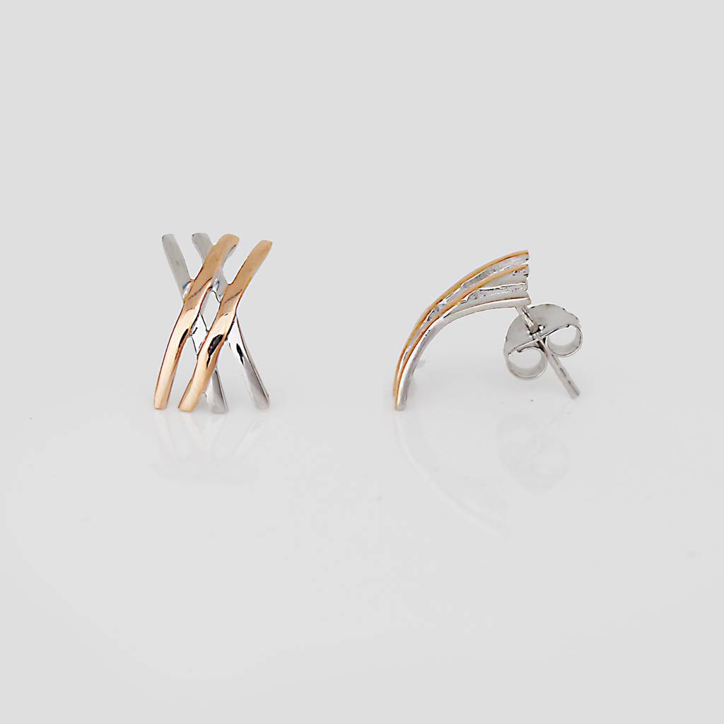 Silver Rose Gold Linear Earrings : ER068