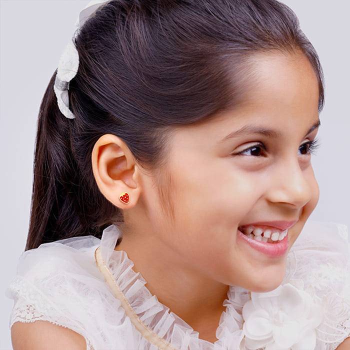 Golden Cute Strawberry Kids Earrings (4-12 Yrs) : ER0693