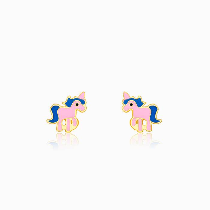 Silver Golden Pie Unicorn Kids Earrings (4-12 Yrs) : ER0694