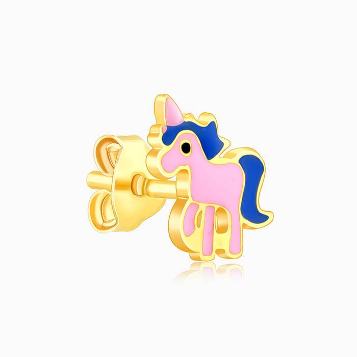 Silver Golden Pie Unicorn Kids Earrings (4-12 Yrs) : ER0694