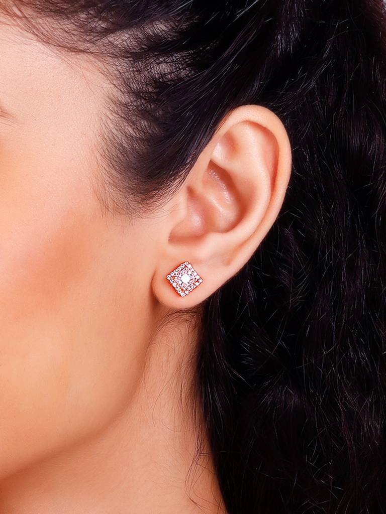GIVA 925 Sterling Silver Rose Gold Classic Halo Square Earrings