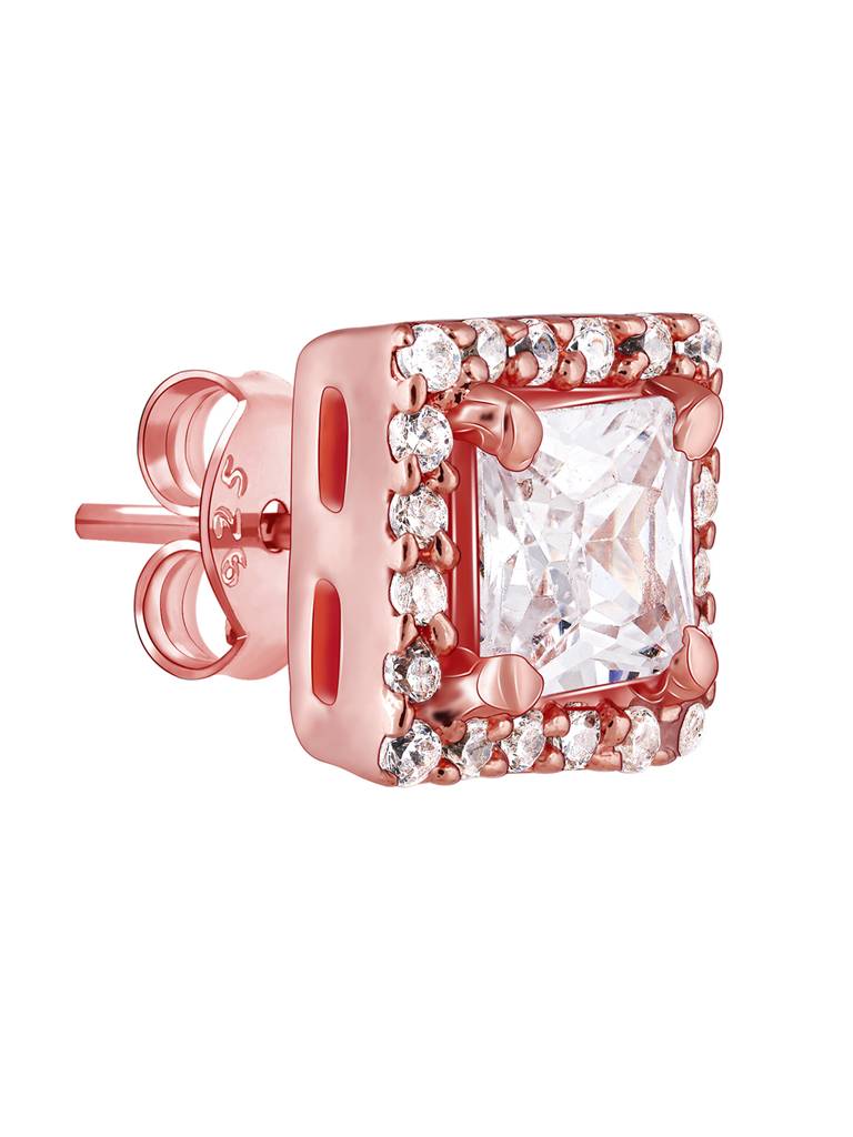 GIVA 925 Sterling Silver Rose Gold Classic Halo Square Earrings