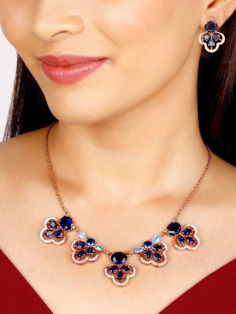 GIVA 925 Sterling Silver Rose Gold Blue Paradise Set