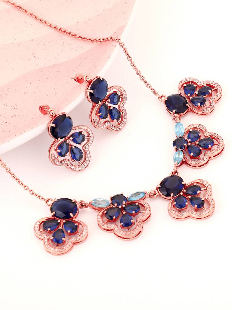 GIVA 925 Sterling Silver Rose Gold Blue Paradise Set