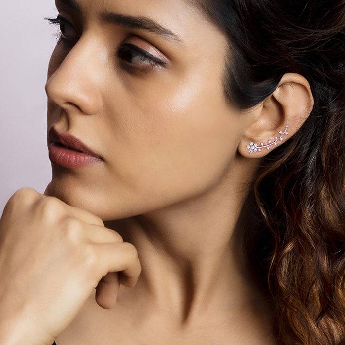 Rose Gold Floral Branch Ear Cuffs : ER0746
