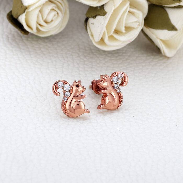 Rose Gold Squirrel Love Earrings : ER0781