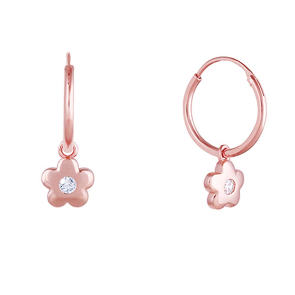 Silver Rose Gold Floral Hoop Earrings : ER0804