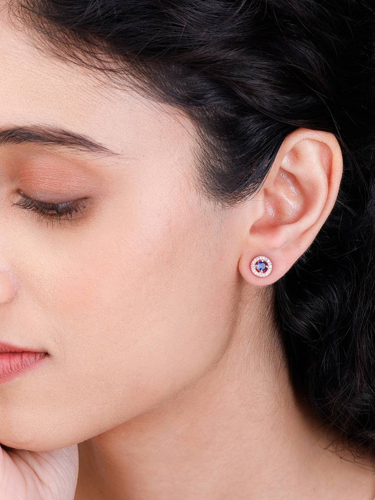 Giva 925 Silver Rose Gold Blue Velvet Studs : ER0808