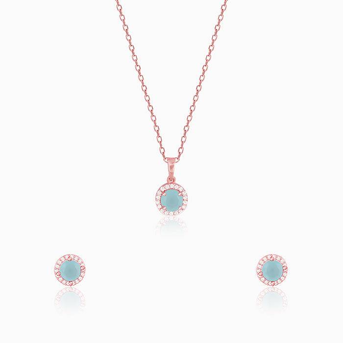 Rose Gold Blue Halo Set : ER0809PD0820