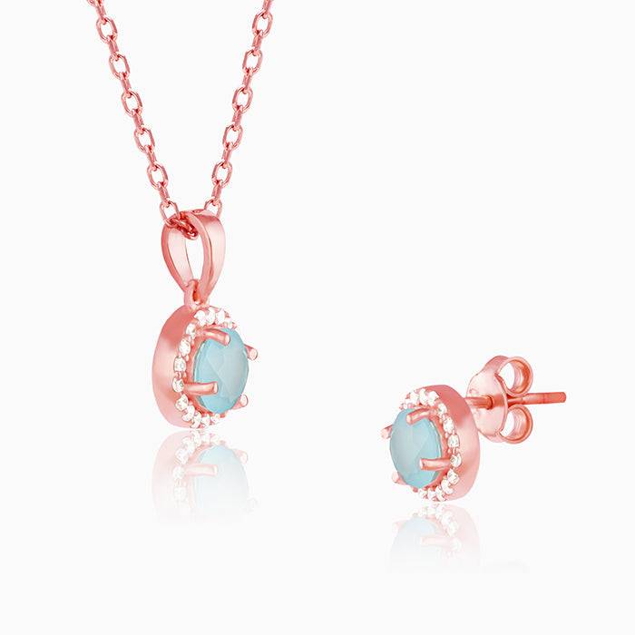 Rose Gold Blue Halo Set : ER0809PD0820