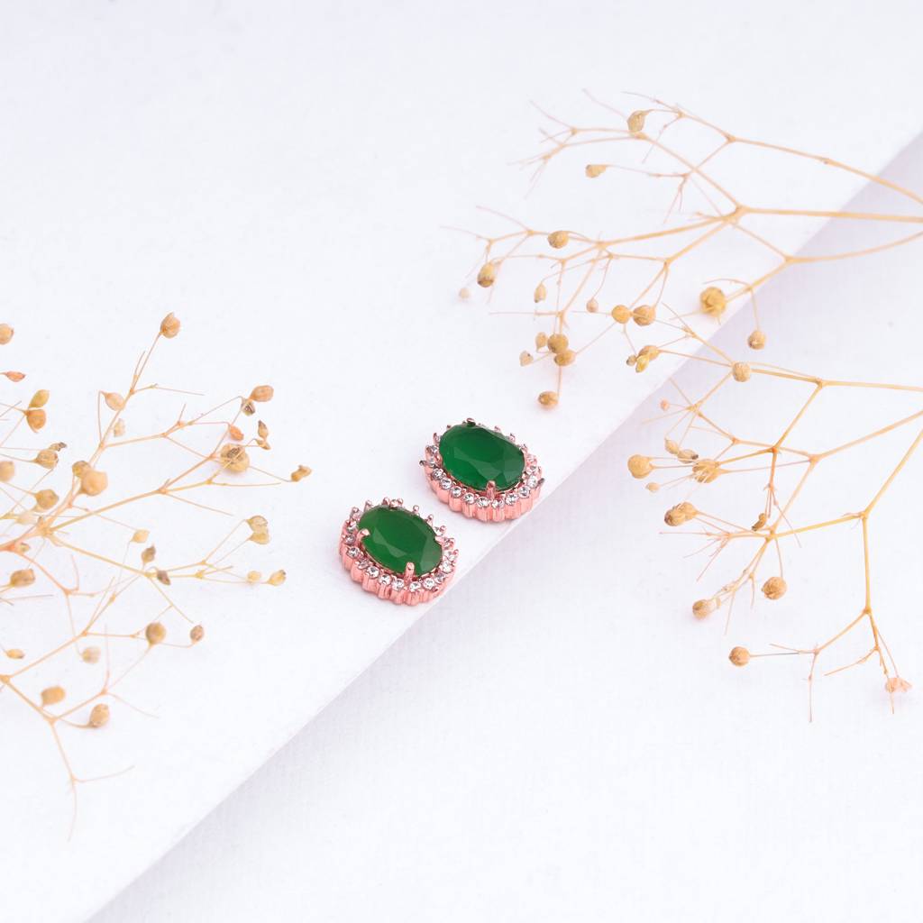 Rose Gold Evergreen Halo Studs : ER0810