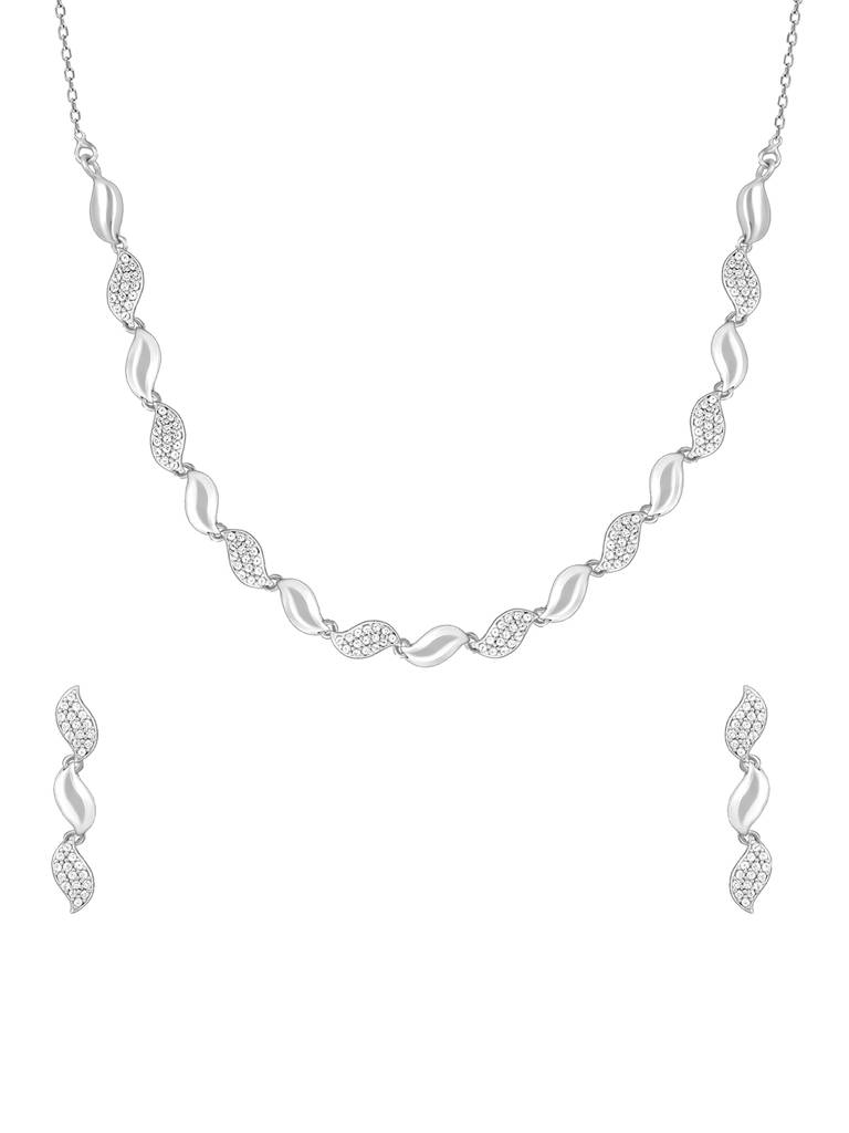 GIVA 925 Sterling Silver Zircon Studded Wavelet Necklace and Earrings Set