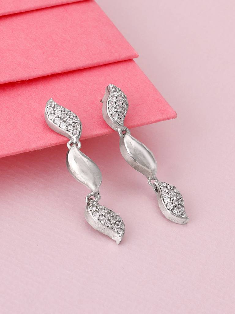 GIVA 925 Sterling Silver Zircon Studded Wavelet Earrings