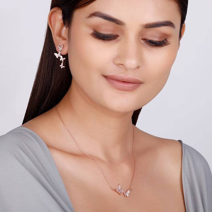 Rose Gold Wavering Wings Set : ER0866PD0807