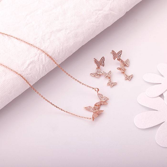 Rose Gold Wavering Wings Set : ER0866PD0807