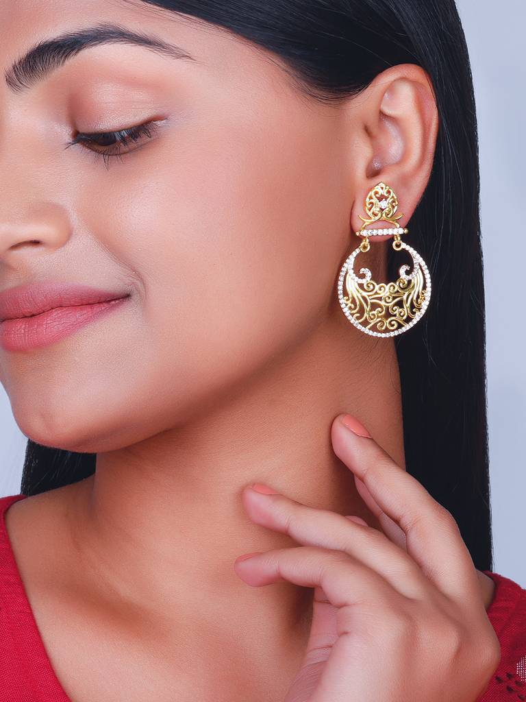 GIVA 925 Sterling Silver Golden Festive Decor Chandbali Earrings