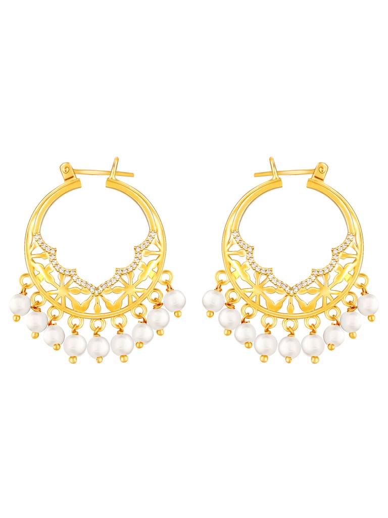 GIVA 925 Sterling Silver Golden Pearl Drop Chandbali Earrings