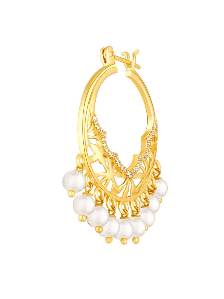 GIVA 925 Sterling Silver Golden Pearl Drop Chandbali Earrings