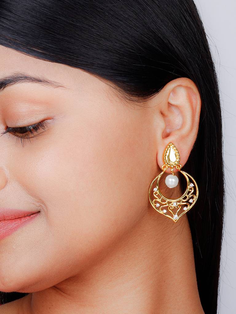 GIVA 925 Sterling Silver Golden Royal Lantern Chandbali Earrings