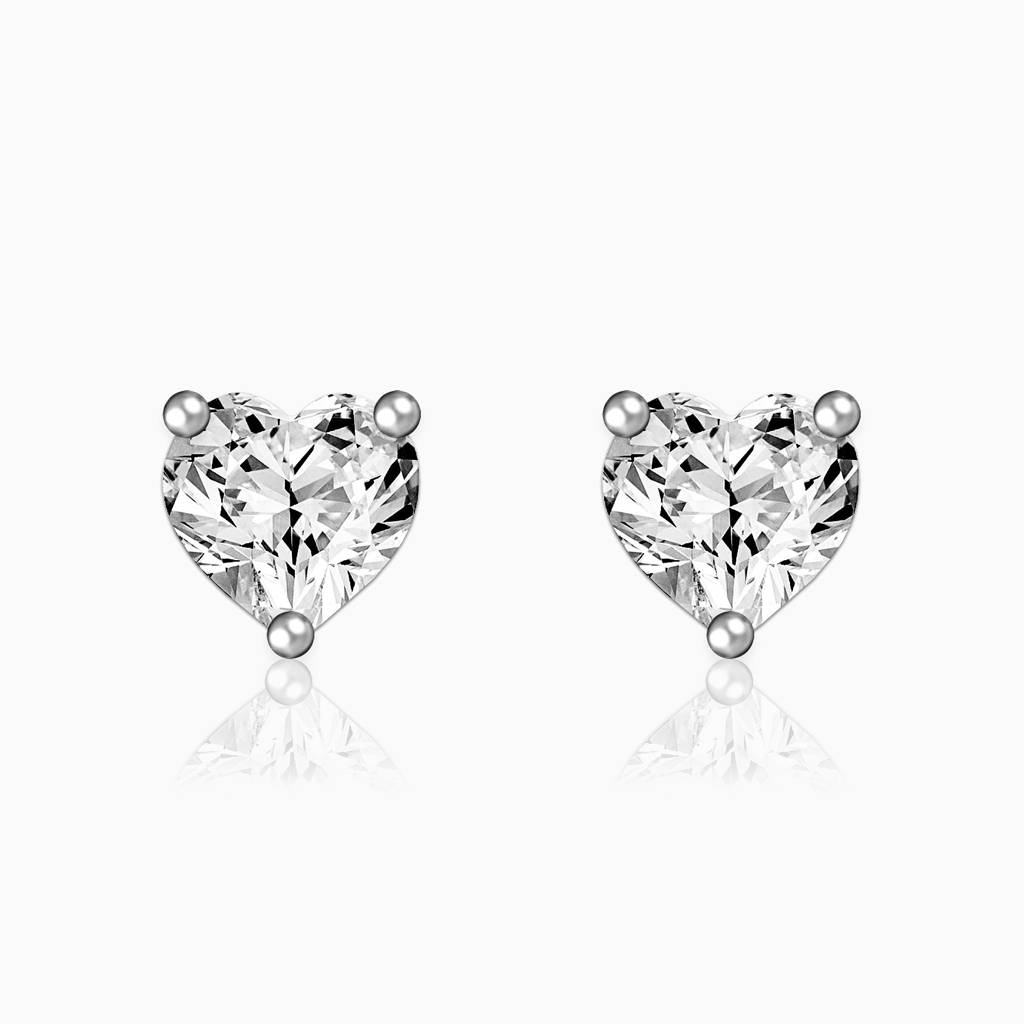 Silver Solitaire Heart Studs : ER093