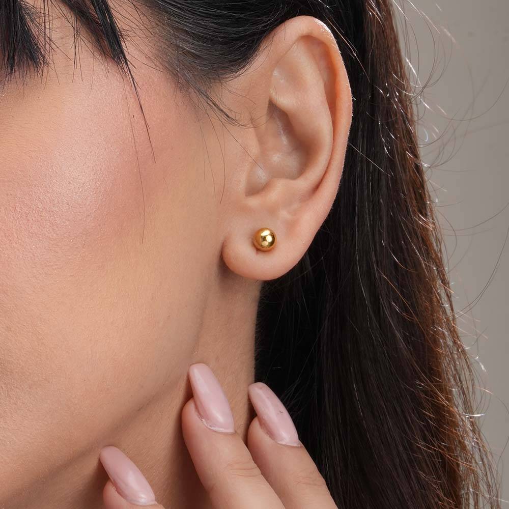 Plain Ball Stud Earrings For Womens Waterproof & Anti-Tarnish : ER096-6-G
