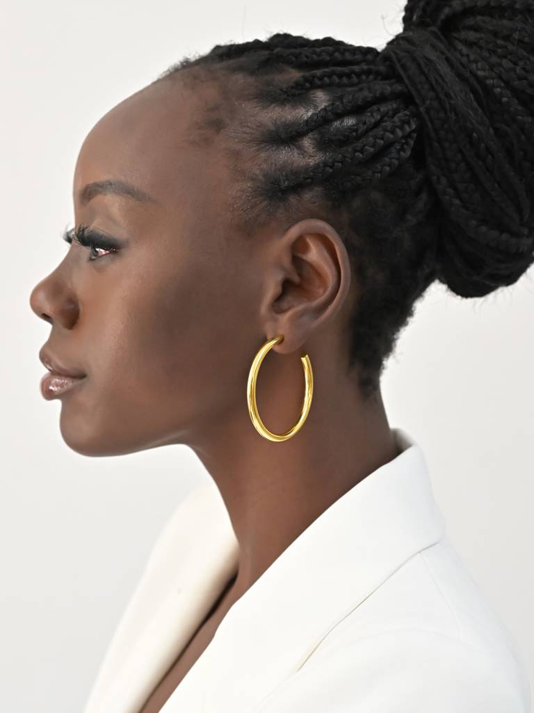 Stainless Steel C-Shaped Hoop Earrings : ER108-G