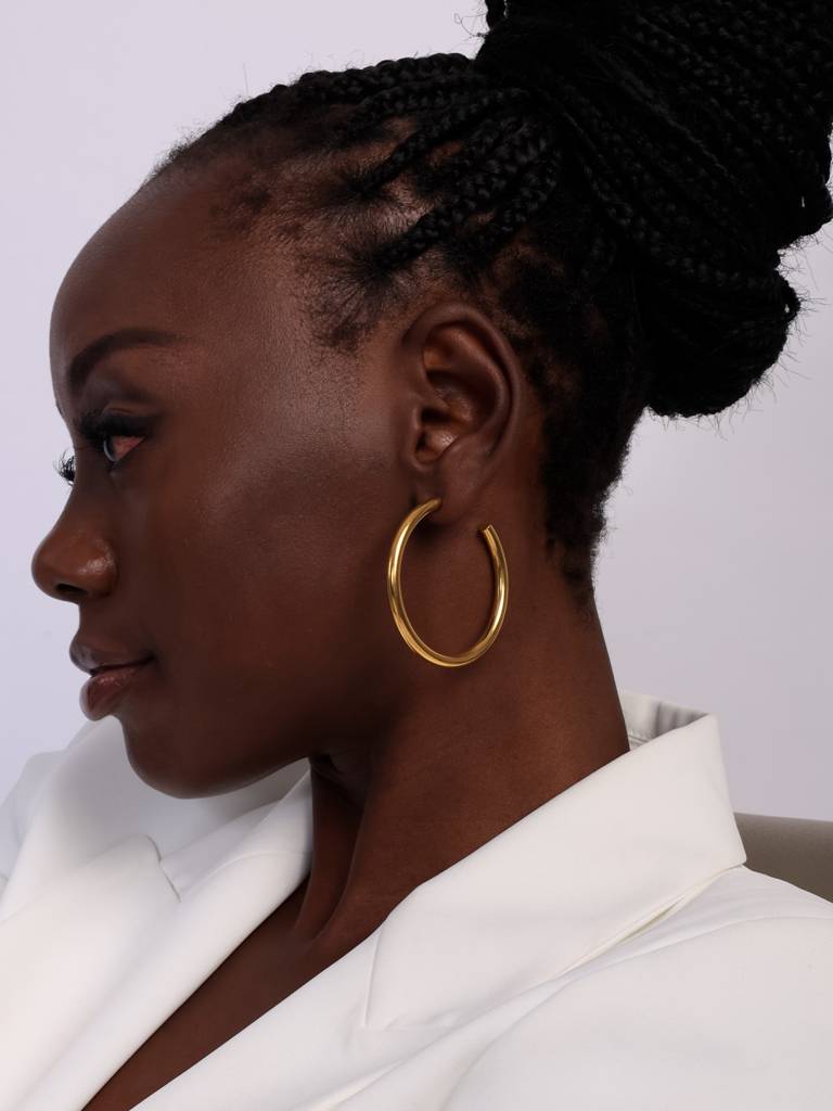 Stainless Steel C-Shaped Hoop Earrings : ER108-G