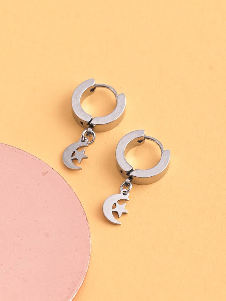 Star Moon Hoop Earrings : ER120-S