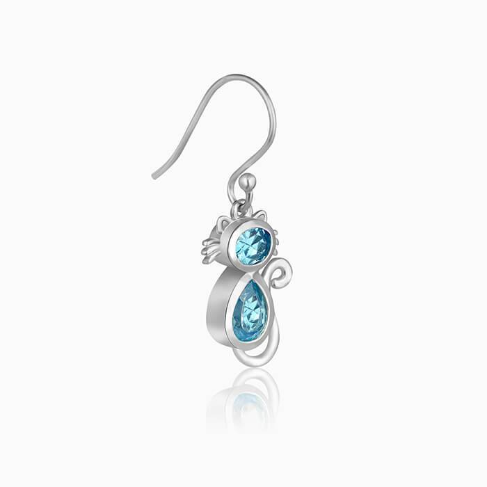 Silver Cat In Blue Earrings : ER01338