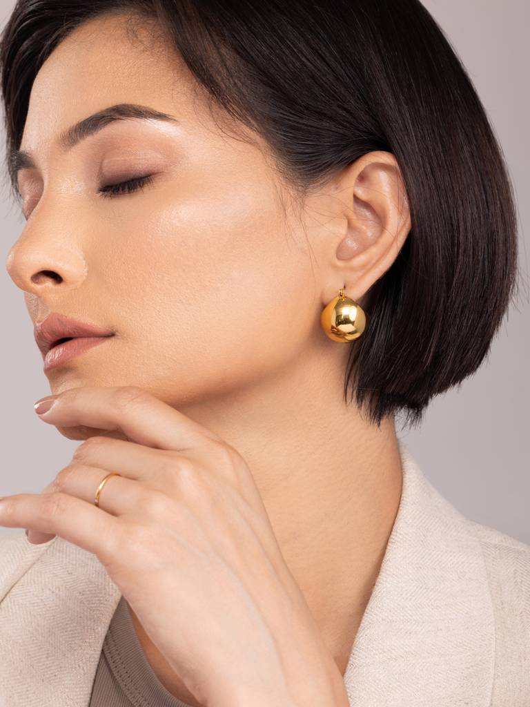 Stainless Steel Ball Hoop Earrings : ER151