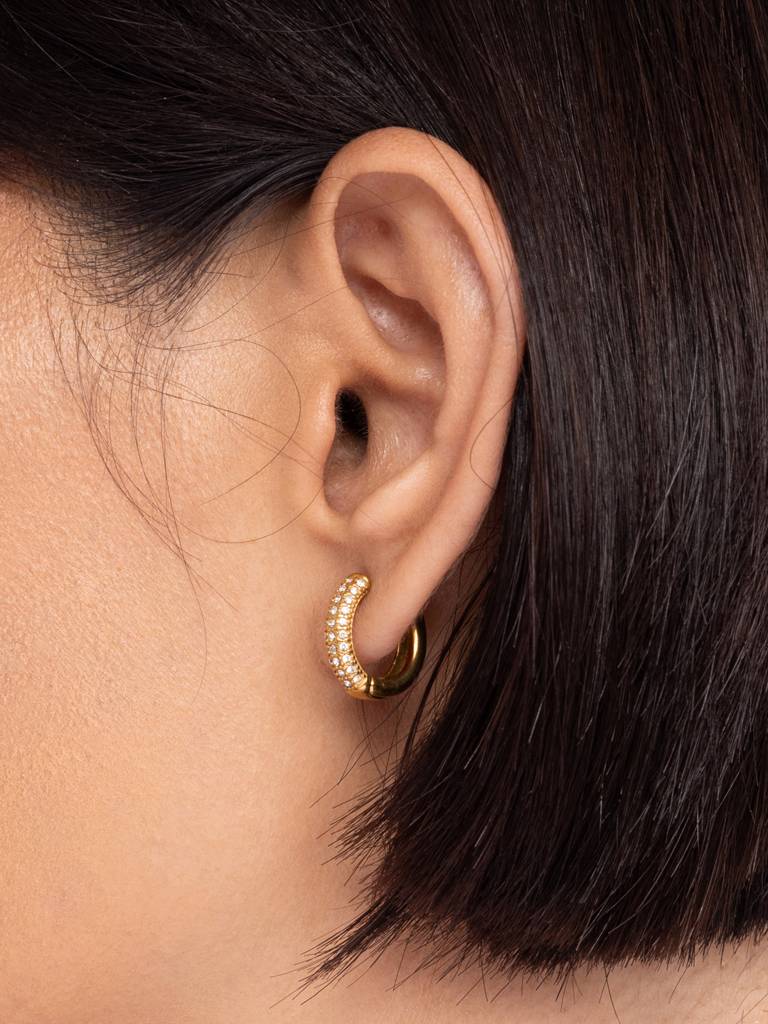 Diamond Huggie Hoop Earrings For Womens Waterproof & Anti-Tarnish : ER159