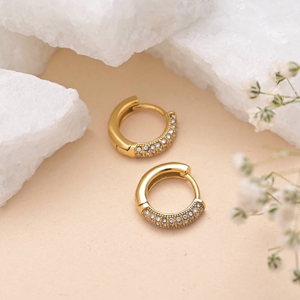 Diamond Huggie Hoop Earrings For Womens Waterproof & Anti-Tarnish : ER159