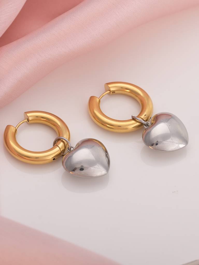 Bi-Metal Chunky Heart Hoop Earrings : ER168