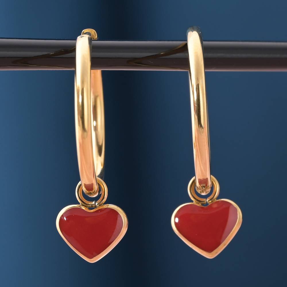 Red Heart Dangle Earrings : ER180
