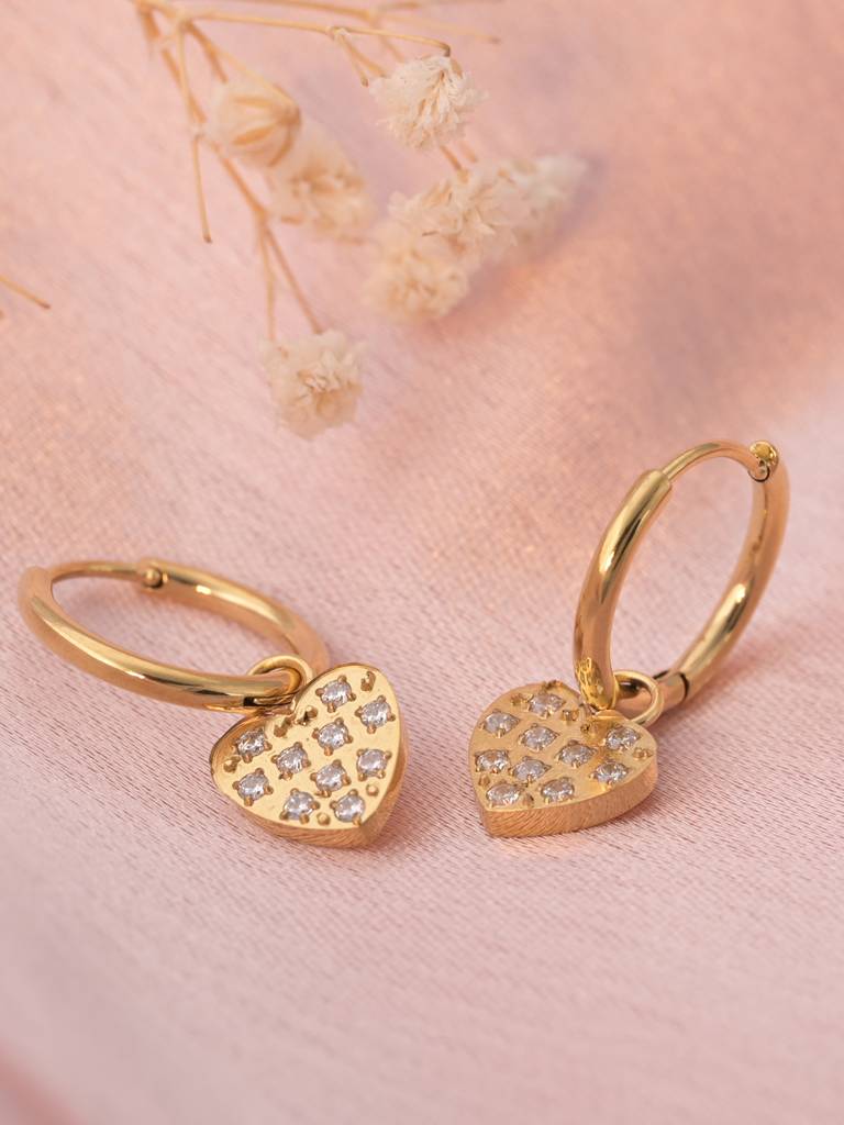 Glittering Heart Hoop Earrings : ER185