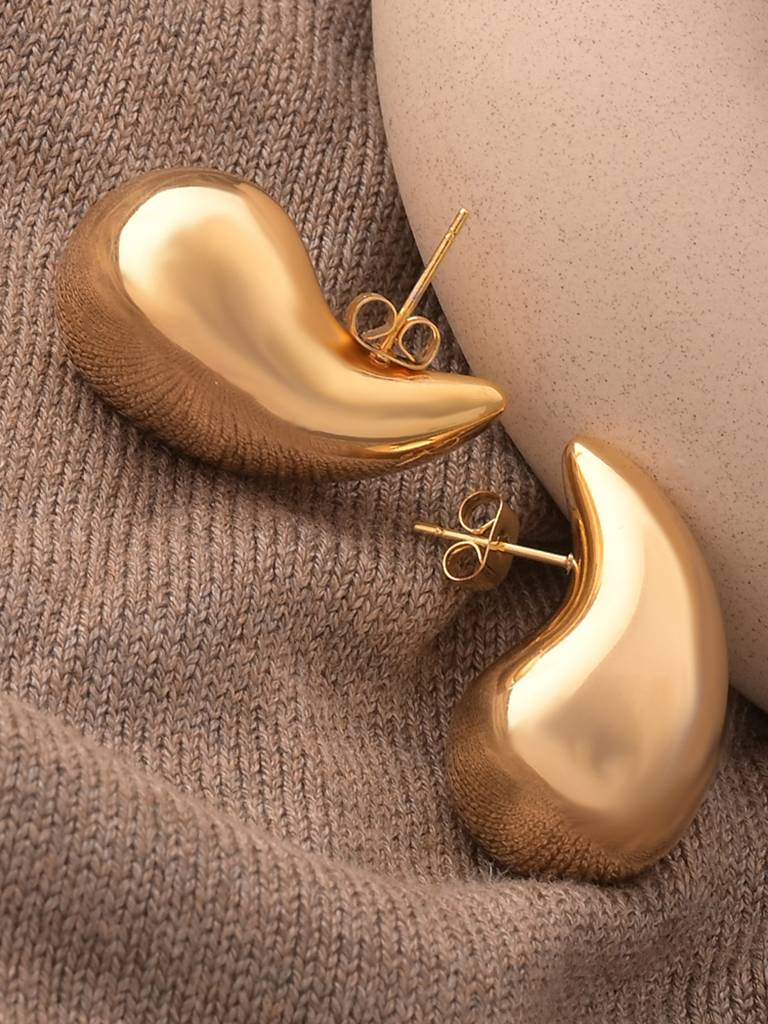 Golden Tear Drop Women'S Stainless Steel Stud Earrings : ER200