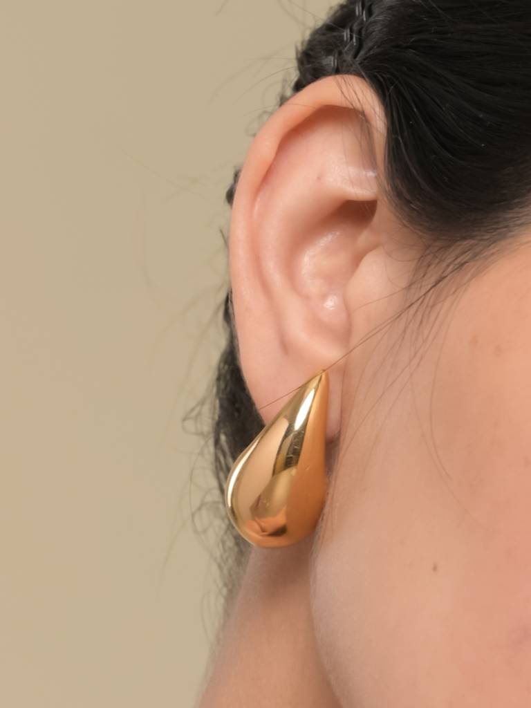 Golden Tear Drop Women'S Stainless Steel Stud Earrings : ER200