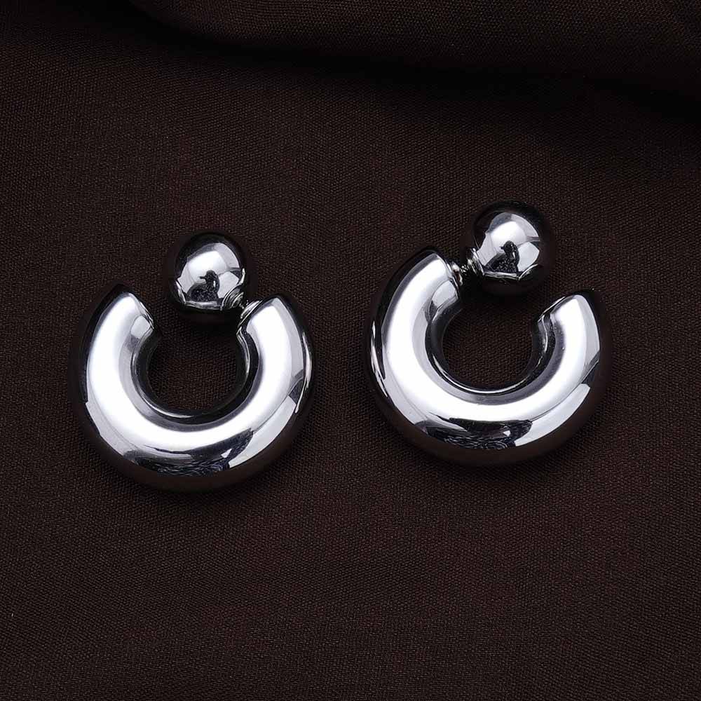 Palmonas 18K Silver Plated Ball Capped Silver Hoop For Womens Waterproof & Anti-Tarnish : ER237-S