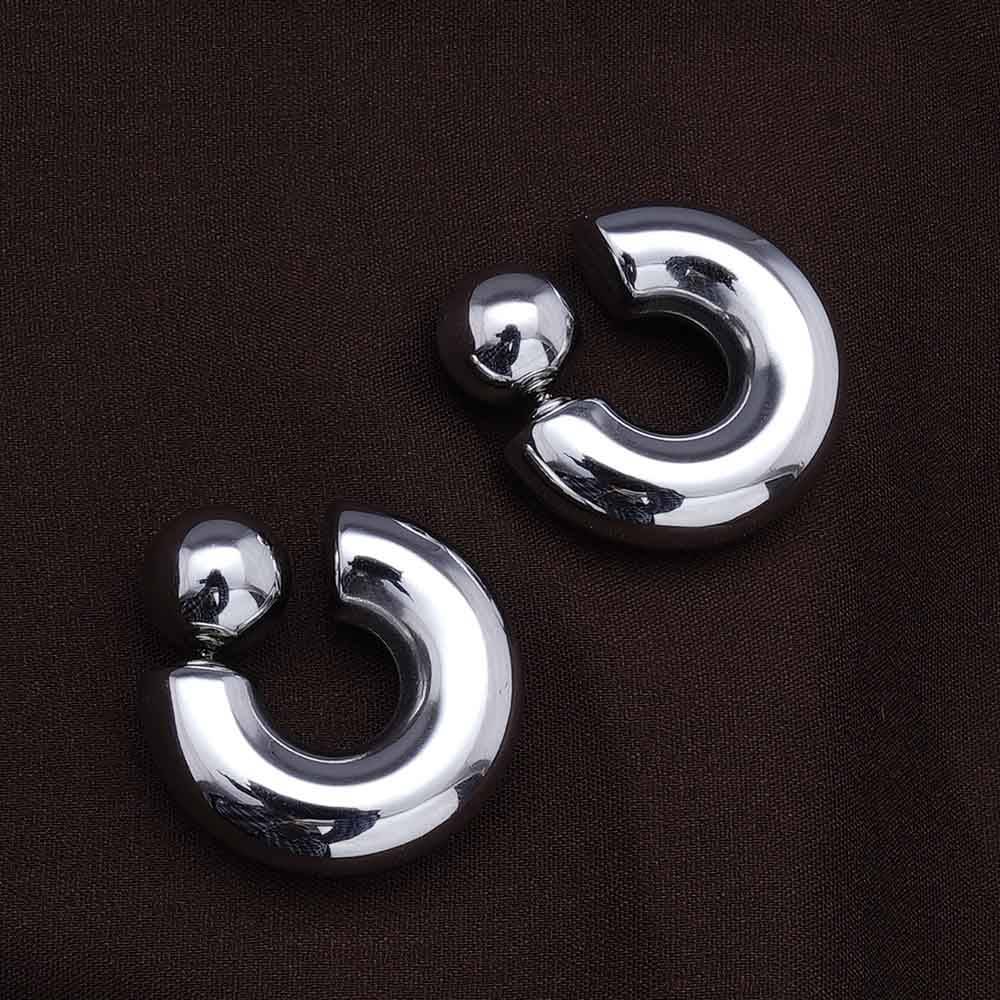 Palmonas 18K Silver Plated Ball Capped Silver Hoop For Womens Waterproof & Anti-Tarnish : ER237-S