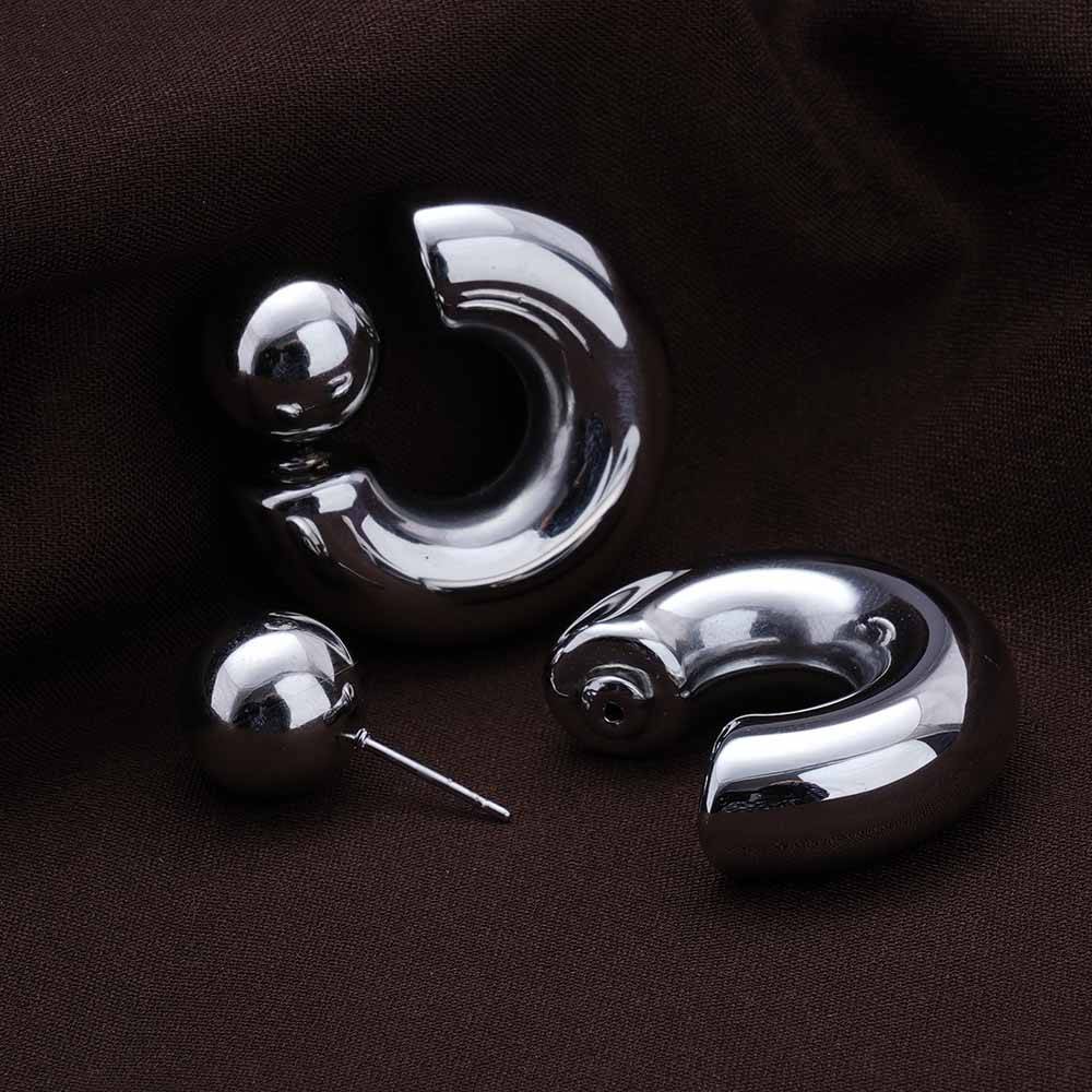 Palmonas 18K Silver Plated Ball Capped Silver Hoop For Womens Waterproof & Anti-Tarnish : ER237-S