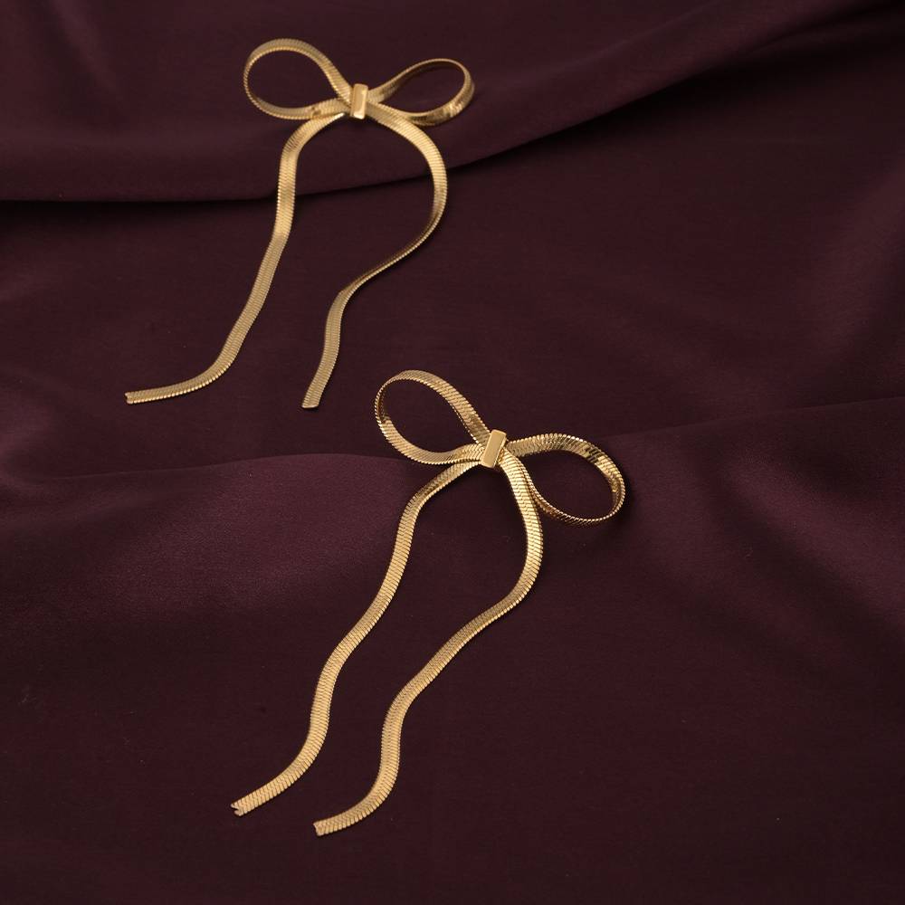 Palmonas 18K Gold Plated Golden Bows Drop Earrings For Womens Waterproof & Anti-Tarnish : ER267-G