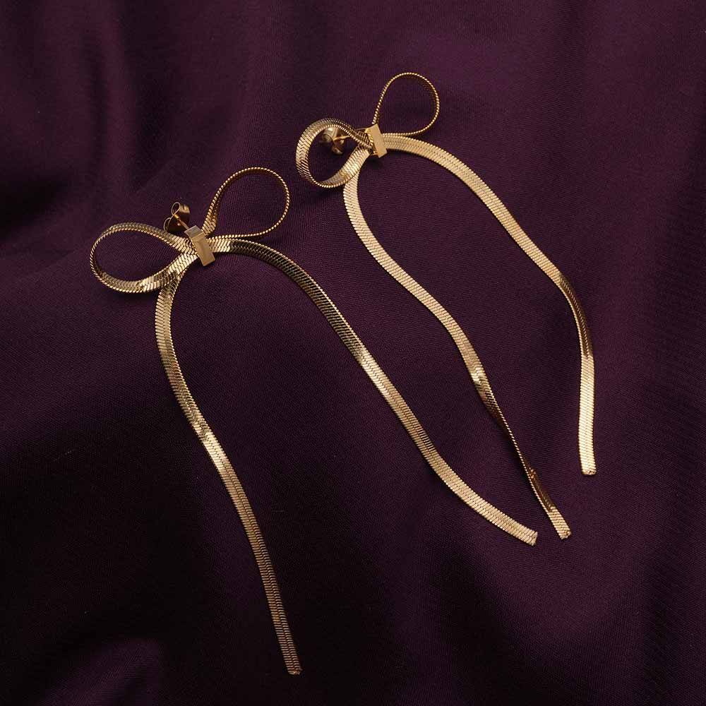 Palmonas 18K Gold Plated Golden Bows Drop Earrings For Womens Waterproof & Anti-Tarnish : ER267-G
