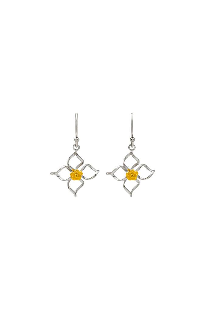 18K Gold Plated Two Tone Silver Daffodil Earrings : ER2799